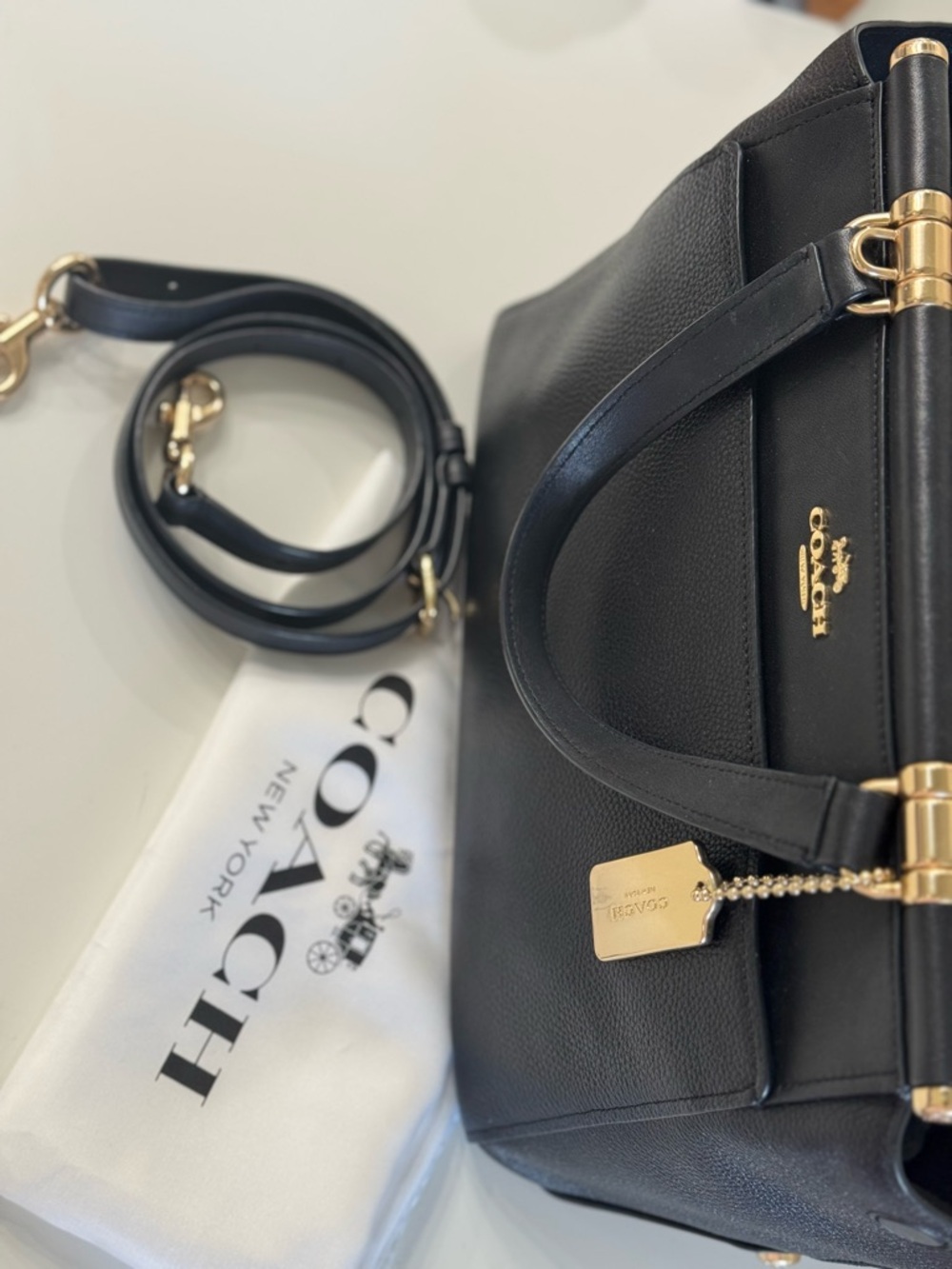 Coach Black Leather Satchel with Gold Hardware and Detachable Strap - Picture 4 of 16